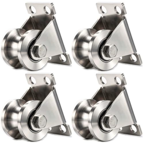 Cable Pulley Wheel Wall Mount, Duplex Bearings, Stainless Steel Rope Pulley for Pulley System, Sliding Gate, 4Pack - size: 32mm-4PCS