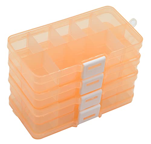 Yansanido 4 Pcs 10 Grids 5 Inch x 2.5 Inch Adjustable Small Removable Plastic Jewelry Organizer Divider Storage Box Jewelry Earring Tool Containers (Orange) - color: Orange