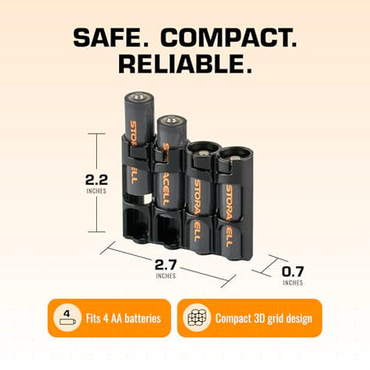 AA Battery Storage Caddy by Storacell (2 Pack), Black, Holds 4 Batteries (Not included) - size: Pack of 2