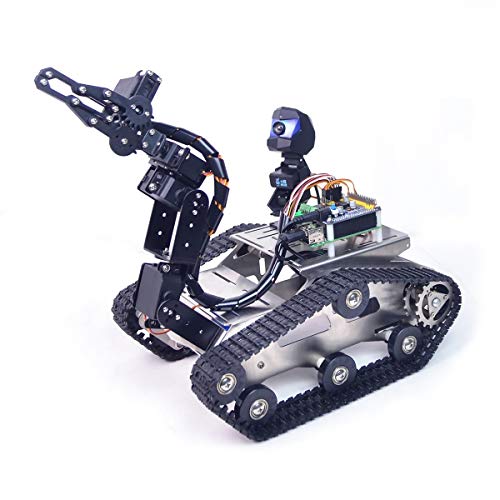 Smart Robot Car Kit for Raspberry Pi, Tank Robot Chassis Real-Time Video Transmission, WiFi/Bluetooth Control, Path Planning, Programmable Robot Kit (Stainless Steel Chassis+Raspberry Pi 4B(4GB)) - color: Stainless Steel Chassis+raspberry Pi 4b(4gb)