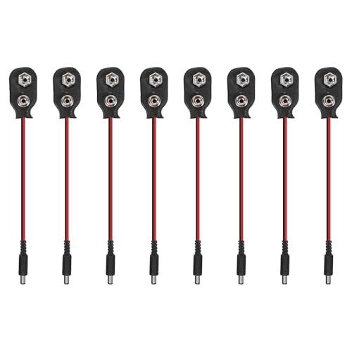 MECCANIXITY 8Pcs I Type 9V Battery Clip Connector to DC5521 Male Cable