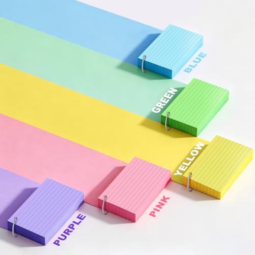 500 Count Index Cards 3x5 Inch Colored Flash Cards with Ring - color: Multicolor-500 Count, size: 3x5
