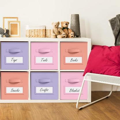 10 Pack Fabric Storage Cubes with Label 11" Collapsible Cube Bins, Pastel - color: Gentle Pink Purple, size: 11 Inch