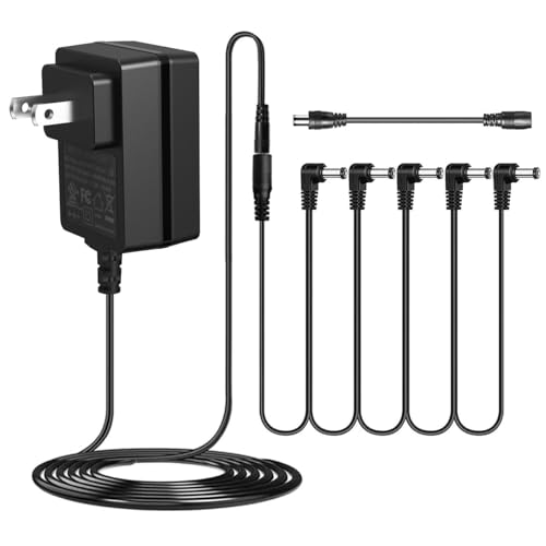 JOYO DC 9V 1.2A Guitar Pedal Power Supply with 5 Way Daisy Chain Cables, AC Wall Charger Power Adapter for Bass Guitar Effect Pedals (Tip Negative) - size: 9V1200mA
