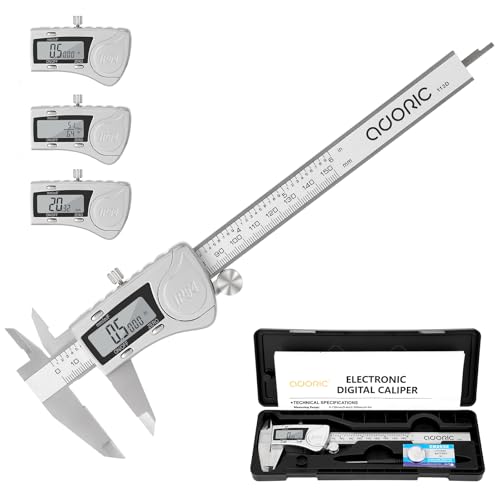 Digital Caliper, Adoric Caliper Measuring Tool 0-6" Stainless Steel Vernier Caliper Digital Micrometer with Large LCD Screen, Easy Switch from Inch Metric Fraction, 6" Caliper Tool for DIY/Household - color: Silver-SS, size: 6"