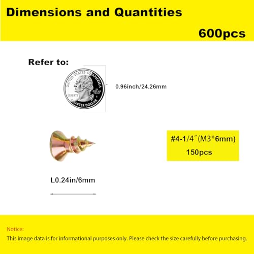 #4 Flat Head Phillips Wood Screws 150Pcs, Yellow Zinc, 1/4" - color: Yellow, size: #4 x 1/4''-150pcs