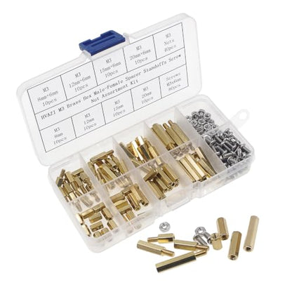 200PCS M3 Brass Male-Female Hex Standoffs Kit w/ 304 SS Screws & Nuts - size: M3