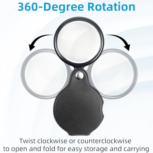 2 PCS 10X Small Magnifying Glass, 1.97 in Pocket Magnifying Glass, Mini Folding Magnifier with 360° Rotating Protective Case for Seniors Reading, Kids Exploration, Jewelry & Coin Inspection