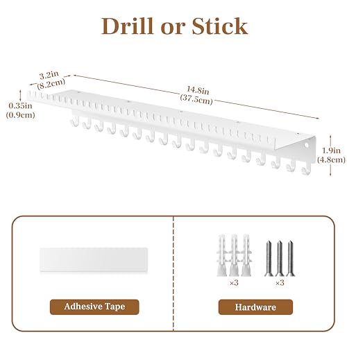 Necklace Holder Wall Hanging Organizer: Wall Mounted Jewelry Shelf with 56 Hooks and Tray, Display Hanger for Kids, Girls and Women, White & Metal - color: white