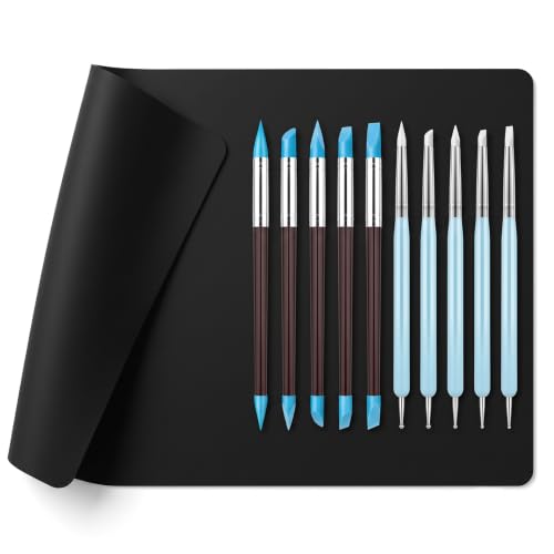 Large Silicone Craft Mat for Crafts with 10PCS Clay Sculpting Tools, 24 x 32 Inch (61 x 82 CM), 1.2MM Heat Resistant Table Protector for Polymer Clay, Pottery, Ceramic, Nail Art & DIY Crafts