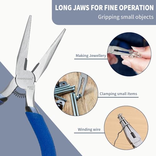 KAIHAOWIN 5" Mini Needle Nose Pliers - 10 Pack, Small Precision Pliers Set for Jewelry Making & Crafts, Spring Loaded Long Nose Pliers with Wire Cutter, Rustless High Carbon Steel for Bulk Projects - size: 10 Pack