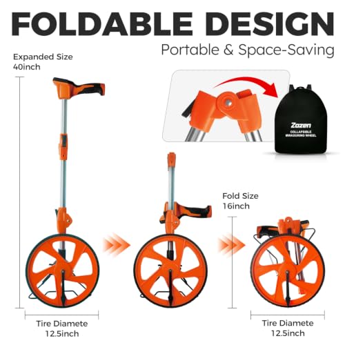 Zozen Measuring Wheel Digital Display, Imperial/Metric,12.5” Orange Roller - color: Orange
