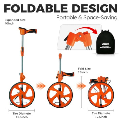 Zozen Measuring Wheel Digital Display, Imperial/Metric,12.5” Orange Roller - color: Orange