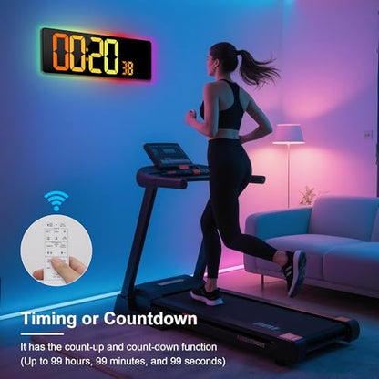 17.3"Large Digital Wall Clock 15 Color Modes Display 8 Color Night Light - color: Black