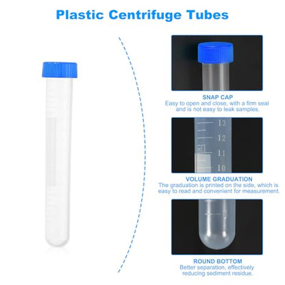PATIKIL 15ML Plastic Centrifuge Tubes, 20 Pcs Round Bottom Centrifuge Tube with Blue Screw Caps and Graduated Marks Writing Area for Laboratory Liquid - color: Blue