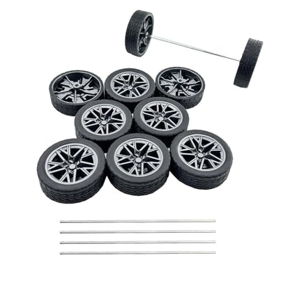 10PCS Model Car Wheels Toy Car Rubber Tire Wheels with Metal Shaft Round Axles for for RC Car Truck Robot DIY Model Toy Wheel Replacement Accessories (2.5x45mm) - style: 2.5x45mm