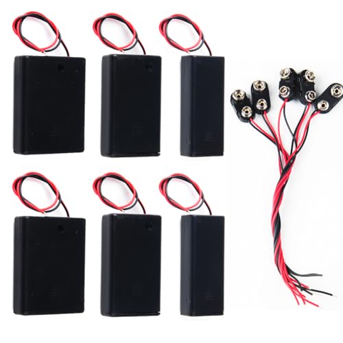 11PCS Assorted AAA Battery Holder Kit with On/Off Switch: 2x2S,2x3S,2x4S (3V to 6V) + 5X 9V I-Type Snap Connector with 15cm Leads, for DIY Electronics Arduino LED Projects