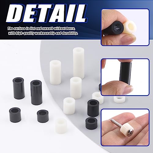 Glarks 180Pcs Nylon Round Spacer Assortment Kit for M6 Screws, Electrical Outlet Screws Spacers, Black and White ABS Round Washers Hardware Spacer Bracket for Electrical Screws Switch and Receptacle - size: M6 (Black and White)