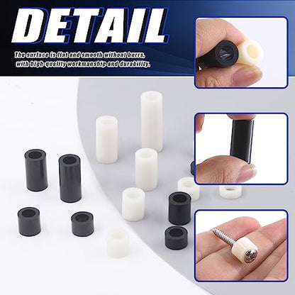 Glarks 180Pcs Nylon Round Spacer Assortment Kit for M6 Screws, Electrical Outlet Screws Spacers, Black and White ABS Round Washers Hardware Spacer Bracket for Electrical Screws Switch and Receptacle - size: M6 (Black and White)