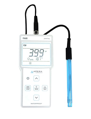Apera Instruments PH400 Portable pH Meter Kit with Pre-mixed Buffers, 0.01 pH Accuracy, 0-14.00 pH Measuring Range, 3-Point Auto Calibration, 3' Probe - style: pH