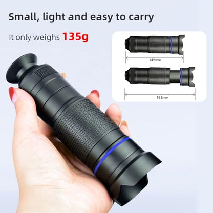 Andoer 36X Telephoto Lens Kit with Mini Tripod, Phone Clip, Holder, Lens Bag, Cleaning Cloth for Hiking, Camping, Wildlife Observation, Moon, Sports, Game, Concert Watching - color: Blue