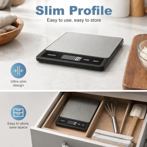 33LB/15KG Digital Kitchen Scale, USB Rechargeable Stainless Steel