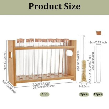 OLYCRAFT 15Pcs/Set Wood Test Tube Rack Set 10.4x3.9x6.7 Inch Wooden Tube Holder Plastic Test Tubes Kit 12 Holes Centrifuge Tubes Holders for Chemistry Laboratory Scientific Experiments