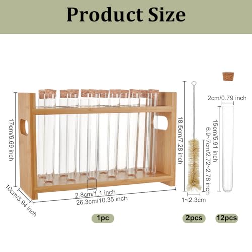OLYCRAFT 15Pcs/Set Wood Test Tube Rack Set 10.4x3.9x6.7 Inch Wooden Tube Holder Plastic Test Tubes Kit 12 Holes Centrifuge Tubes Holders for Chemistry Laboratory Scientific Experiments