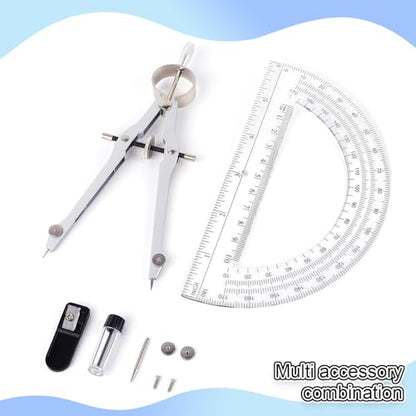 Unjoo Compass and Protractor Set, Math Compass for Geometry (Pink) - color: Pink