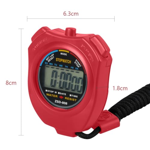 Vicloon Stopwatch Timer, Lap Split Digital Stopwatch with Stainless Steel Whistle, Large Display Digital Stopwatch Timer Suitable for Football, Basketball, Running, Swimming, Fitness and More (Red) - color: Red