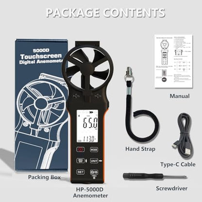 Air Flow & Wind Speed Meter, Handheld CFM Anemometer with Waterproof Touch Button, CFM Meter Gauge Air Velocity Measuring Device for HVAC Outdoor [Rechargeable]