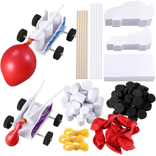 10 Sets Balloon Power Car Kits DIY Balloon Powered Recoil Car Set Stem Assembly Set for Kids Classroom Stem Educational and Science Activities