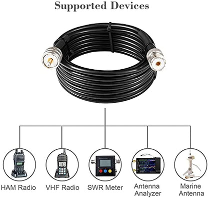 MOOKEERF PL-259 UHF CB Coax Cable - 35FT, RG58 PL-259 UHF Male to Female Low Loss Antenna Extension Jumper for HAM Radio, Antenna Analyzer, Dummy Load, SWR Meter - size: 35FT