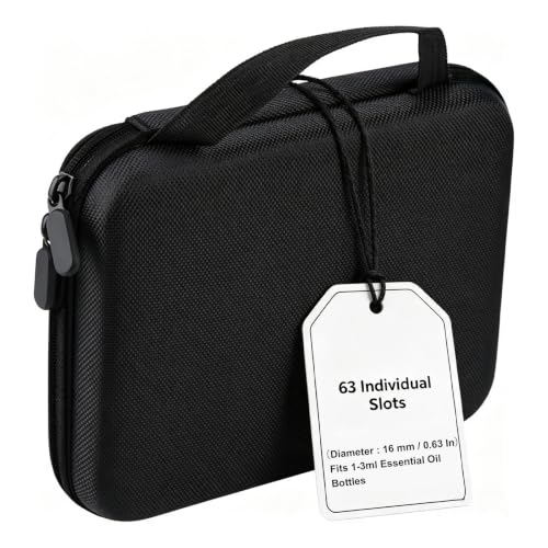 63 Slots Essential Oil Carrying Case, 1-3ml vial portable Essential Oil Storage Bag Case Box, Hard EVA Shell Impact and Leak Proof Large Capacity Organizer with Carrying Handle (Black) - color: Black