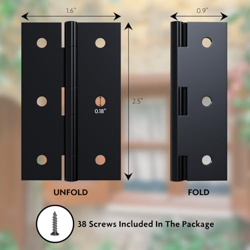 6 Pack 2.5” Black Door Hinge with Screws for Door, Cabinet, DIY Project - size: 2.5 Inch