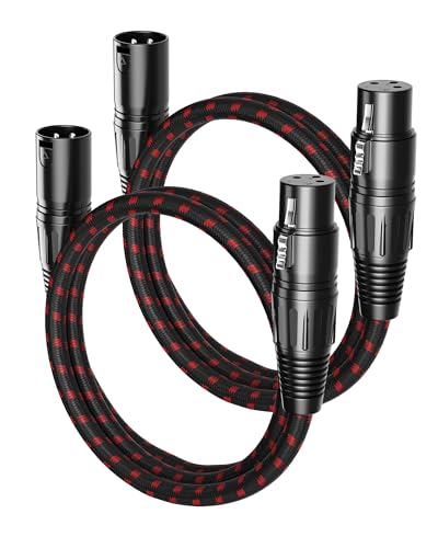 XLR Cables 3ft 2Pack,Short Microphone Cable OFC Balanced Shielded - color: Black-Red, size: 3 Feet
