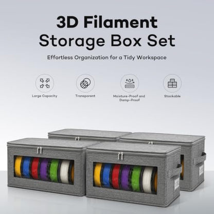 4 Pack Filament Storage Box Set with Dry Desiccants, Moisture & Dust-Proof