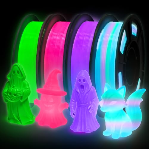 Glow in The Dark PLA+ 3D Printer Filament Bundle 1.75 mm, Stronger Lighting Effect for Beginner, Glow Filament Multicolor for 3D Printers, 4 Spools 250g Each - Green, Red, Purple, Rainbow2 - color: Green/Red/Purple/Rainbow2