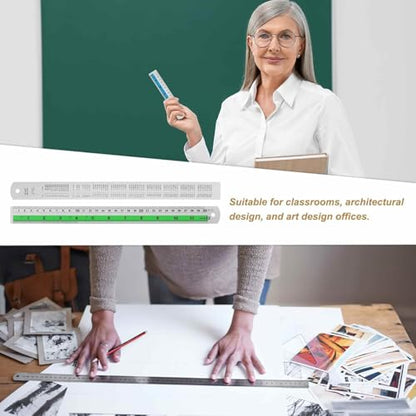 HARFINGTON 4pcs Metal Straight Ruler 30cm Metric SAE Aluminum Alloy Measuring Rulers Scale Tool with Hole for Measure Study Reading Classroom Office, Green - color: Green, size: 30cm