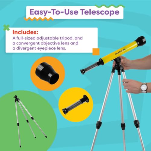 Telescope for Kids with Tripod - 40mm Beginner Optical Viewer with Adjustable Stand and 30x Magnification for Science and Astronomy by Hey Play