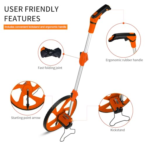 Zozen Measuring Wheel in Feet and Inches, Double Collapsible, 12.5" Orange - color: Orange