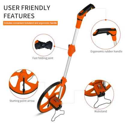 Zozen Measuring Wheel in Feet and Inches, Double Collapsible, 12.5" Orange - color: Orange