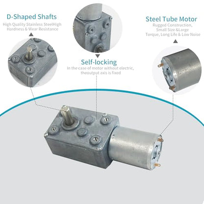 DC 12V 45RPM 1Kg.cm 6mm Single Shafts Self-Locking Reversible Worm Gear Motor with Cable, High Torque Speed Reduction Motor, Turbine Electric Gearbox Motor JSX180-370 - size: 12v 45rpm