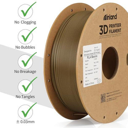 Inland PLA Basics Filament 1.75mm, 1kg Spool – Dimensional Accuracy ±0.02mm, Neatly Wound, Fits Most FDM 3D Printers (Brown, 1 Pack) - color: 1kg Brown