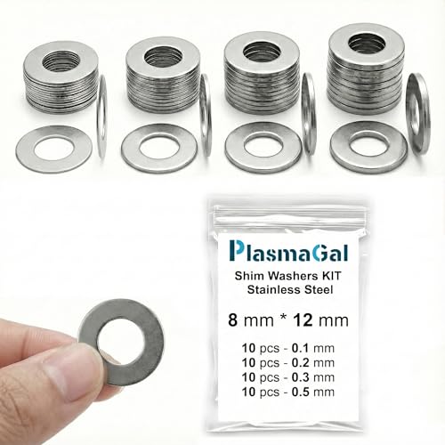 8x12mm Shim Washers Stainless Steel 40pc 0.1-0.5mm 8mm ID M8 - size: 8x12