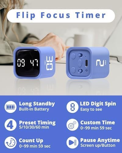 LUCKY TIME Rotating Productivity Timer 5/10/30/60min, Flip Timer, ADHD Tool - color: Blue