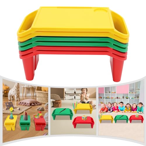 6 Pack Kids Lap Desk Tray with Storage Slots, Stackable Activity Tray - color: Red+green+yellow