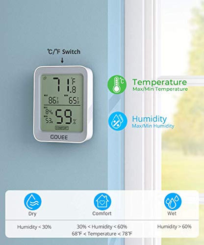 Govee Indoor Hygrometer Thermometer H5075 with Bluetooth App Control - color: Grey, size: 1 Pack