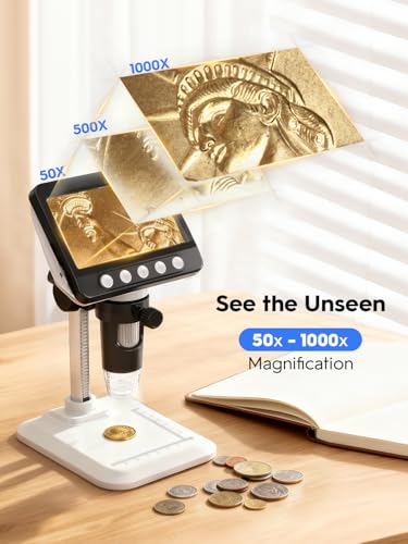 Coin Microscope, 4.3" LCD USB Digital 1000X 1080P Coin Magnifier - color: White