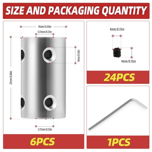6pcs 3.17mm to 3.17mm Steel Shaft Coupling Joint Connector, Rigid Coupling Set Screw, Motor Shaft Connector for Motor Accessories - size: 3.17mm to 3.17mm